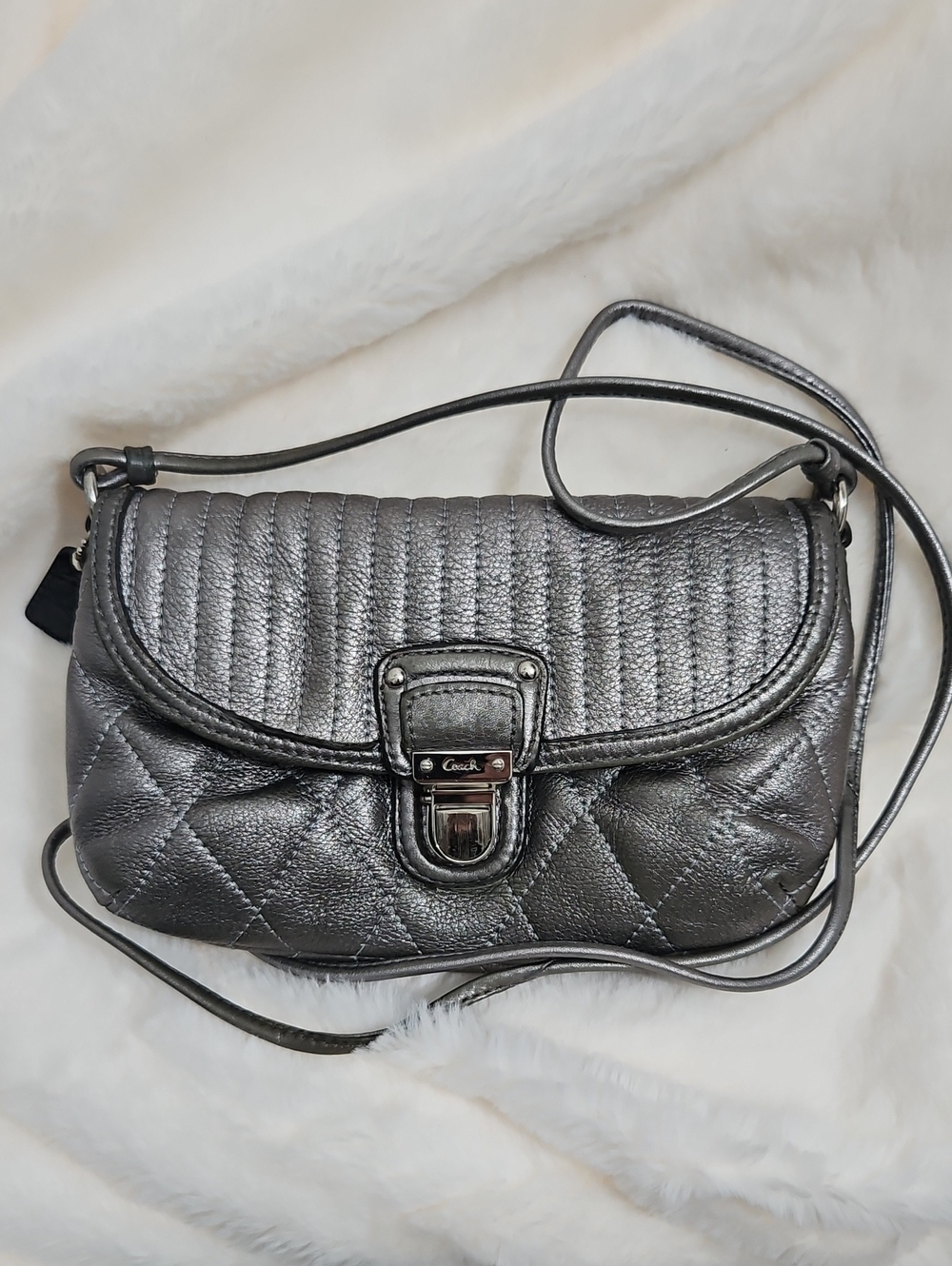 Coach Metallic Pewter Quilted Leather Crossbody Bag